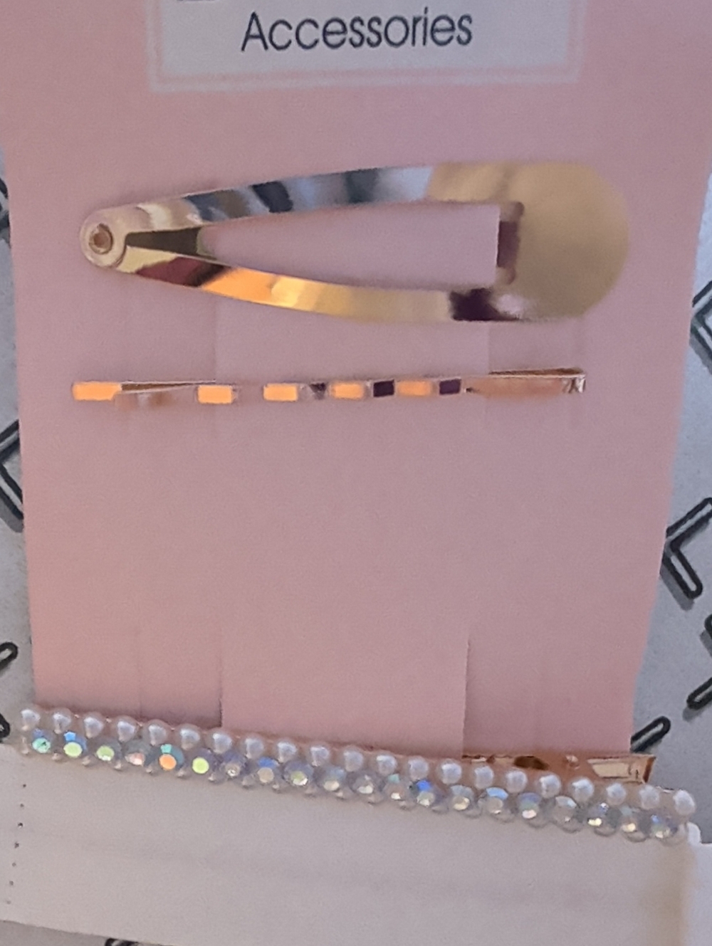 Accessorize Gold Tone & Pearl Rhinestone Hair Clip Trio